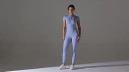 Naked zipper short sleeved yoga suit jumpsuit, quick drying breathable outdoor sports tight fitting jumpsuit, fitness suit