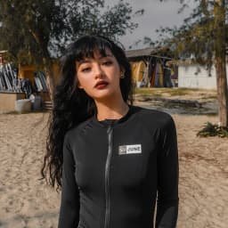 Nu-June Women Surf Top Rashguard Swimming Suit Long Sleeve Zipper Rash Guard Surfing UPF50+ Swimsuit Quick-Dry Top Beachwear