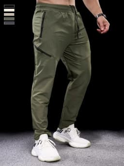 New Autumn Winter Men Quick-drying Sports Casual Trousers Gym Fitness Running Training Clothes Micro-elastic Zipper Pocket Pants