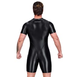 AMORESY Men's Shiny Satin Bodysuit Short Sleeve Sportswear Yoga Gym Fitness Swimsuit Cycling Leotards Running Swimwear Jumpsuit