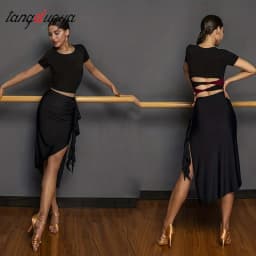 Black Latin Dance Tops Female Sexy Women Dance Costumes Standard Dance Dress Practice Clothes Jazz Competition Dresses Skirt Set