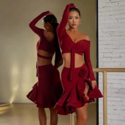 Sexy Off Shoulder Latin Top Ruffled Skirts Latin Dance Costume Stage Performance Clothes Samba Tango Dance Wear Set for Women