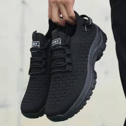 Men's Bright Yellow Outdoor Sneakers Breathable Mesh Construction Shock Absorbing Sports Shoes Stylish Trendy Adventure Footwear