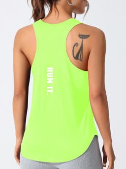 Fluorescent Green Women's Letter Print Sports Vest, Breathable, Versatile, Suitable for Casual Outing, Exercise, Running, Outdoo