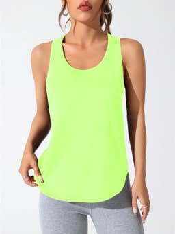Fluorescent Green Women's Letter Print Sports Vest, Breathable, Versatile, Suitable for Casual Outing, Exercise, Running, Outdoo