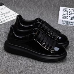 Red lacquered men's shoes Fashion black casual skateboard shoes Outdoor tennis walking shoes Universal men and women