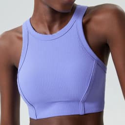 High Impact Fitness Yoga Bra Super Stretch Round Neck Gym Crop Top Ribbed Fabric Sleeveless Running Vest Female Sportswear
