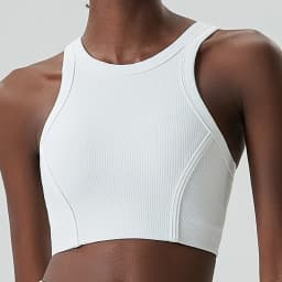 High Impact Fitness Yoga Bra Super Stretch Round Neck Gym Crop Top Ribbed Fabric Sleeveless Running Vest Female Sportswear