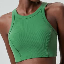 High Impact Fitness Yoga Bra Super Stretch Round Neck Gym Crop Top Ribbed Fabric Sleeveless Running Vest Female Sportswear