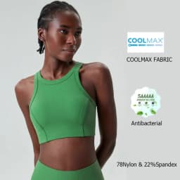 High Impact Fitness Yoga Bra Super Stretch Round Neck Gym Crop Top Ribbed Fabric Sleeveless Running Vest Female Sportswear