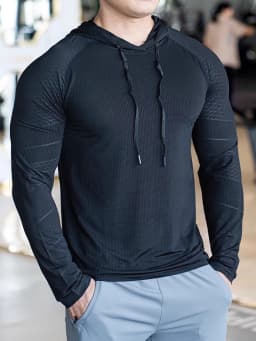 Sports hooded Men Fast Dry Breathable High Quality elastic Running Fashion Shirts Traning Bodybuilding Man Fitness long Sleeves