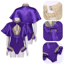 2Pcs Women Adults Dance Cosplay Costume Halloween Party Role Play Outfit Shiny Satin Cape Top With Sleeveless Leotard Bodysuit