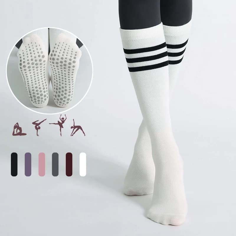 Mid-tube Women Yoga Socks Striped Cotton Fitness Breathable Pilates Socks Autumn Winter Non-Slip Gym Dance Ballet Grip Socks