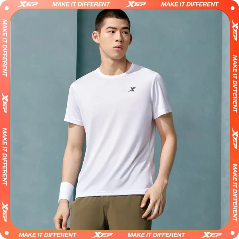 Xtep Short Sleeve Knitted Shirt For Men Sports Sweatshirt Comfortable Quick-Drying Breathable Tops 877229010273