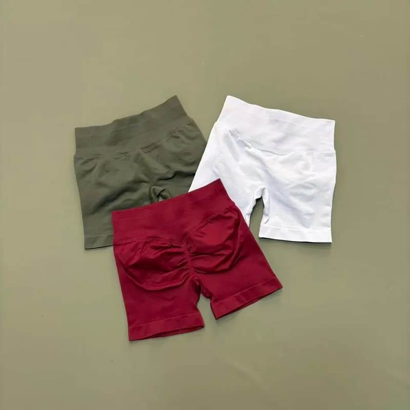 HISTELLO Df Solid Sports Shorts Women Seamless Yoga Gym Leggings Low Ribbed Band Scrunch Fitness Tights Running Sports Shorts