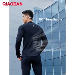 QIAODAN Warm Fitness Suit Two Pieces Set Mens 2025 Jogging Long Sleeve Moisture Wicking Sportswear For Gym Running QXENT3253090A