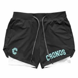 CRONOS Men's 2-in-1 Running Quick Drying Sport Shorts with Built-in Pockets for Fitness Gym Bodybuilding Workout