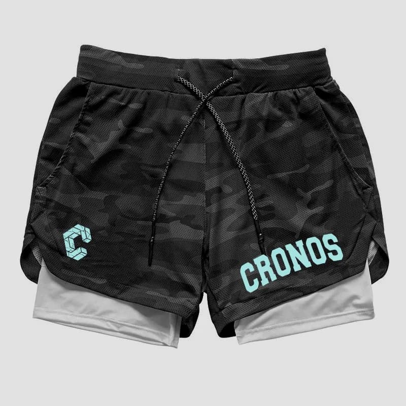 CRONOS Men's 2-in-1 Running Quick Drying Sport Shorts with Built-in Pockets for Fitness Gym Bodybuilding Workout
