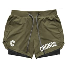 CRONOS Men's 2-in-1 Running Quick Drying Sport Shorts with Built-in Pockets for Fitness Gym Bodybuilding Workout