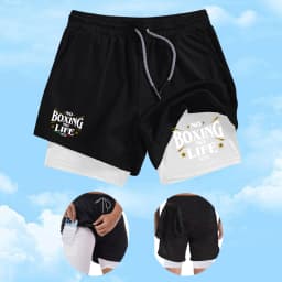 Men's Boxing Themed Printed Double Layer Sports Shorts Quick Drying And Breathable Fitness Training Shorts With Phone Pocket