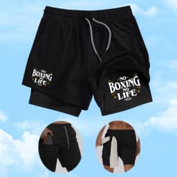 Men's Boxing Themed Printed Double Layer Sports Shorts Quick Drying And Breathable Fitness Training Shorts With Phone Pocket