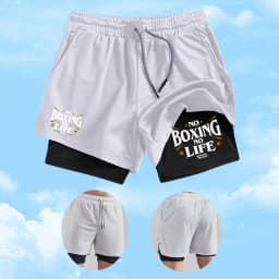 Men's Boxing Themed Printed Double Layer Sports Shorts Quick Drying And Breathable Fitness Training Shorts With Phone Pocket