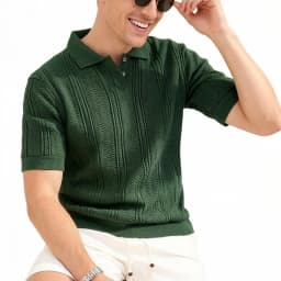 2026 New Men's Knit Golf Shirt Casual Polo Shirts Short Sleeve Summer Mens Stretch T Shirts Button Top T-Shirt