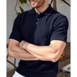 2026 New Men's Knit Golf Shirt Casual Polo Shirts Short Sleeve Summer Mens Stretch T Shirts Button Top T-Shirt