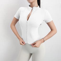 Women's Zipper Short Sleeve Yoga Top Quick Dry Fitness T-Shirt Stand Collar Sportswear