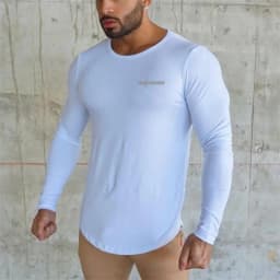 Autumn Slim Fit Sport Fitness Running Shirts Men Cotton Breathable Long Sleeve T-shirt Gym Bodybuilding Training Casual Clothing