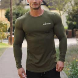 Autumn Slim Fit Sport Fitness Running Shirts Men Cotton Breathable Long Sleeve T-shirt Gym Bodybuilding Training Casual Clothing
