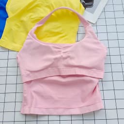 Women's Square Neck Deep Open Back Halter Bralette - Thick Straps, Slim-Fit, Removable Pads, Outerwear-Friendly Casual Top