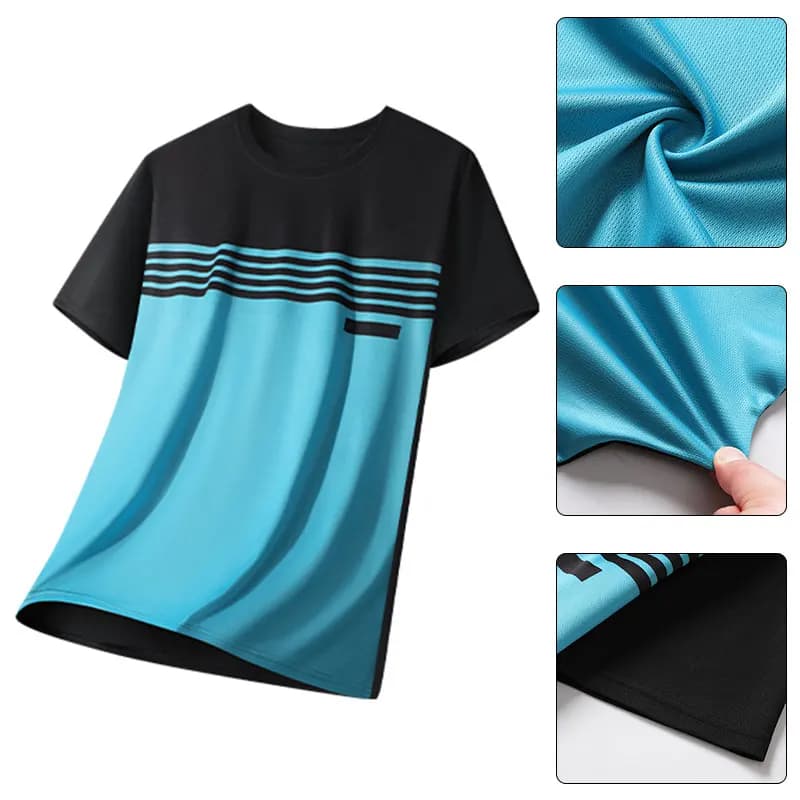 Men's Color Block Sports Short Sleeves Summer Breathable Quick-drying Short Sleeves Men Running Fitness Fashion Short Sleeves
