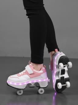 Popular Fashion Upgraded Four Wheel Children's Roller Skating Shoes, One Click Invisible LED Light Skating Shoes