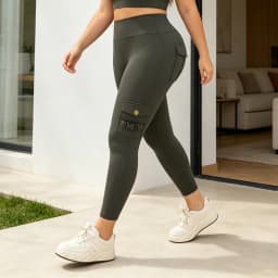 Women High Waist Cargo Leggings with Buckle Flap Pockets Tummy Control Butt Lifting Yoga Pants Stretch Workout Running Tights