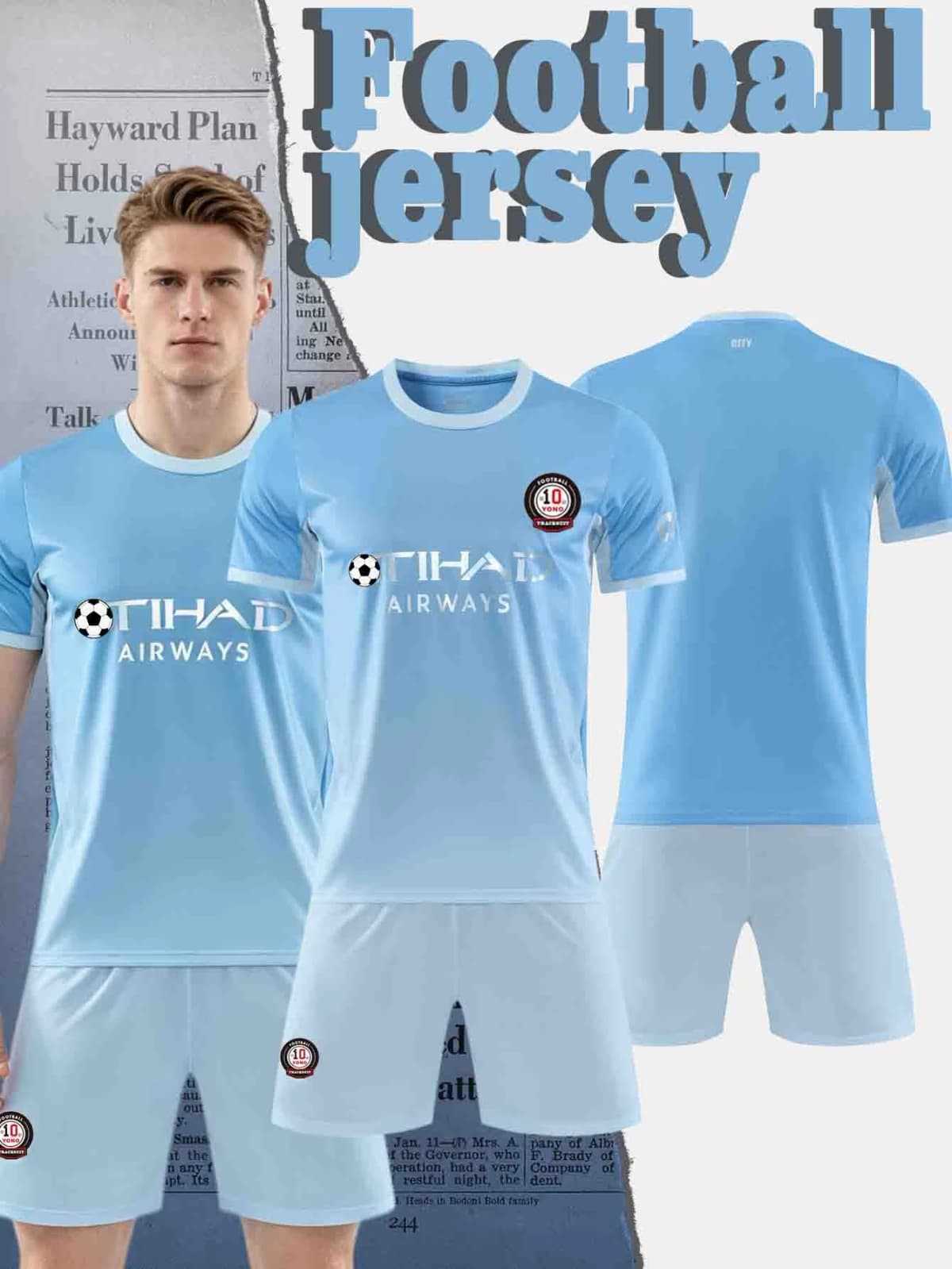 Men's Casual Sports Football Jersey with Round Neckline, Paired with Stylish Breathable Shorts, for a Comfortable Football Set