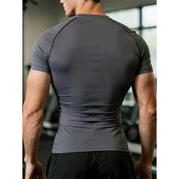 Mens Bodybuilding Sports Tight T-shirt Summer Compression Turtleneck Short Sleeve Gym Fitness Running Quick Dry Male Workout Top
