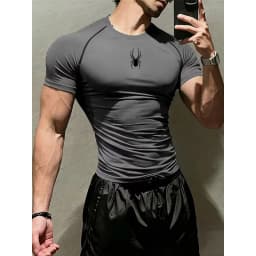 Mens Bodybuilding Sports Tight T-shirt Summer Compression Turtleneck Short Sleeve Gym Fitness Running Quick Dry Male Workout Top
