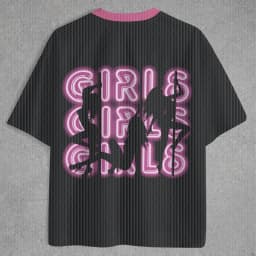 V-neck Sports Shirt Full Print Retro Hard Rock Band Group Motorcycle Pink Neon Letter Pattern Street Football T-shirt