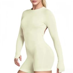 HISTELLO Impact Long Sleeve One Piece Jumpsuit Women Backless Slim Fit Elastic Tummy Control Yoga Gym Sports Workout Bodysuit
