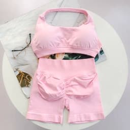 Women's Viral Peach Butt Lift Yoga Set - Halter Racerback Sports Top & Shorts, Wearable for Gym & Daily Wear