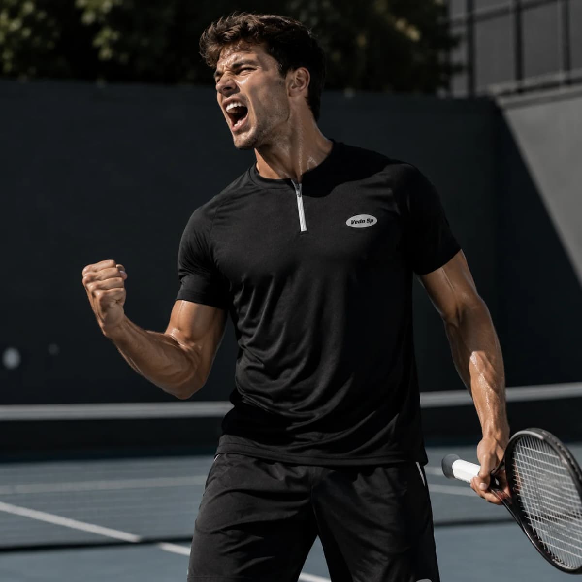 Veidoorn Men Half Zip Sports T-Shirt Running Training Tee With Vent Holes Breathable Athletic Top For Basketball Workout