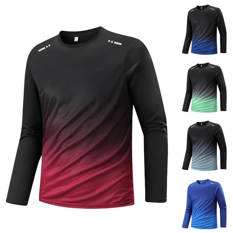 Summer Gradient T-Shirt for Couples Long-Sleeved Ice Silk Round Neck Quick-Drying Breathable Sportswear Men's And Women's Tops