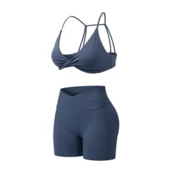WAREBALL Yoga Vision Twist Front Sports Bra Leggings Gym Set Women's High Elastic Gym Bra Vest Buttock Lift Shorts Sports Set
