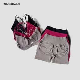 WAREBALL Yoga Vision Twist Front Sports Bra Leggings Gym Set Women's High Elastic Gym Bra Vest Buttock Lift Shorts Sports Set