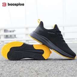Baasploa Men Running Shoes Brand Mesh Breathable Casual Sneakers Male Lace-Up Comfort Lightweight Sport Shoes Non-Slip Outdoor