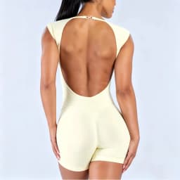 HISTELLO Impact Short Sleeve One Piece Women Open Back Yoga Romper Quick Dry Fitness Bodysuit Gym Workout Solid Sports Jumpsuit