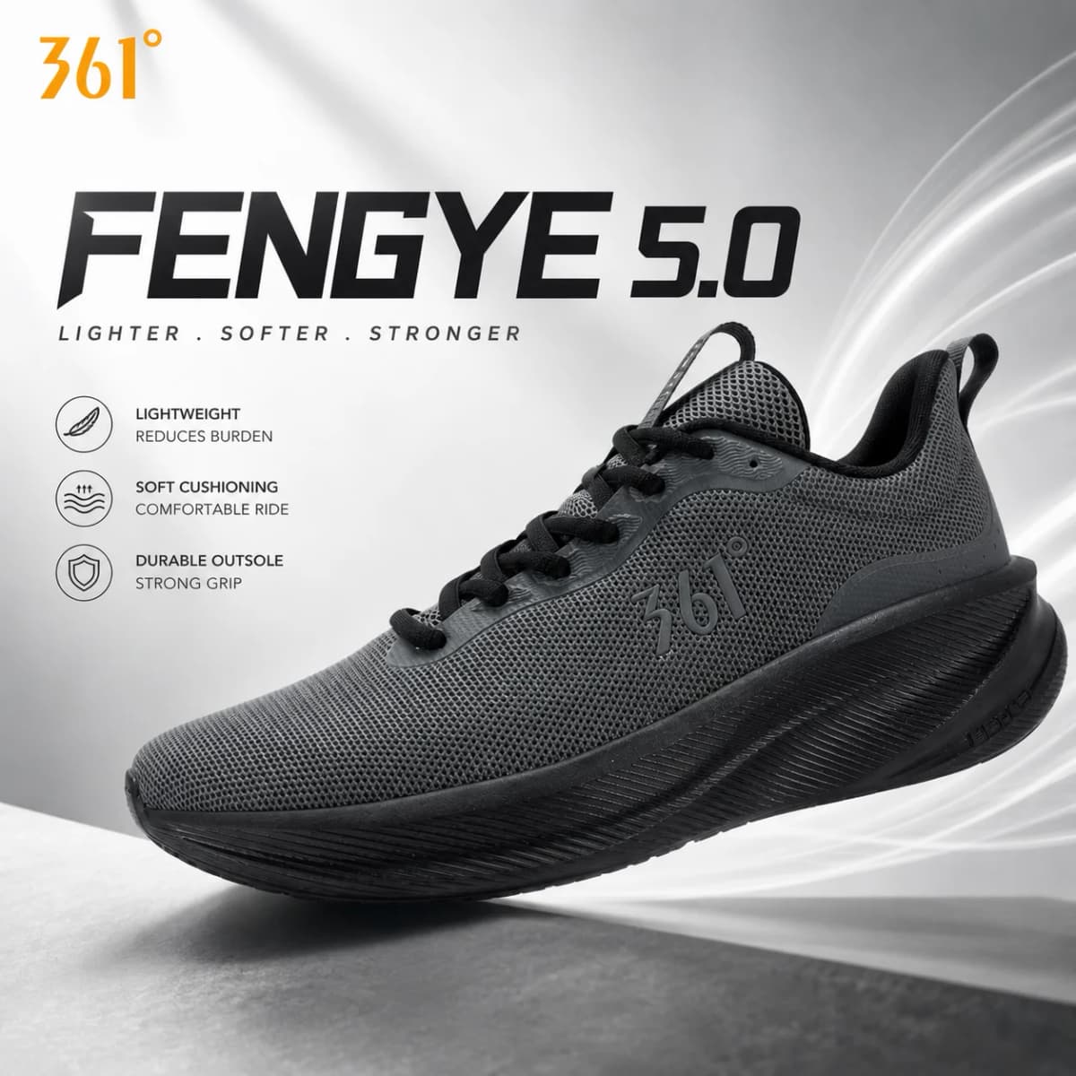 361 Degrees Fengye 5.0 Men's Running Shoes Lightweight Wear Resistant Shock Absorb Breathable Soft Soled Male Sneaker 672542210F