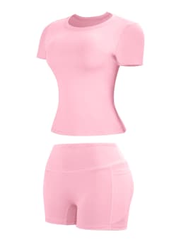 Fitfemme Women's  Two-Piece Set with Pockets Running Short Pants