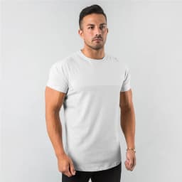 New Summer Leisure Running T-shirt Gym Training Tops Elastic Cotton Pure Color Short Sleeve Sports T-shirt Men Sportswear